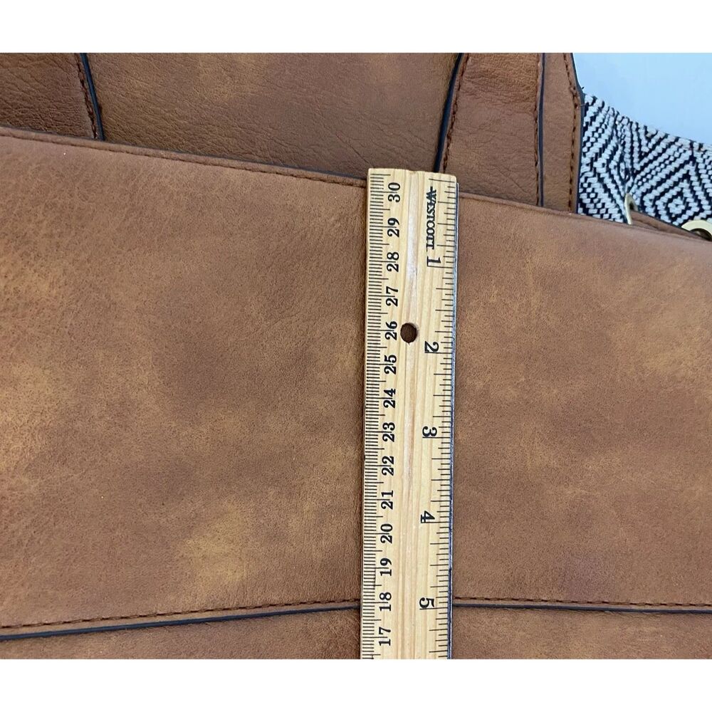 Women's Tote Bag Purse Handbag Brown Black Faux Leather - Picture 8 of 10